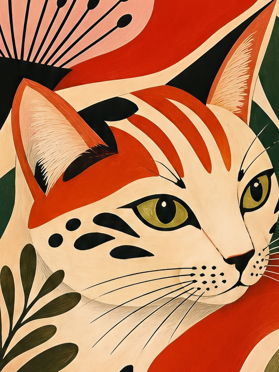 Detail a taille reelle du tirage, affiche chat le chat love parmi les grands pavots
