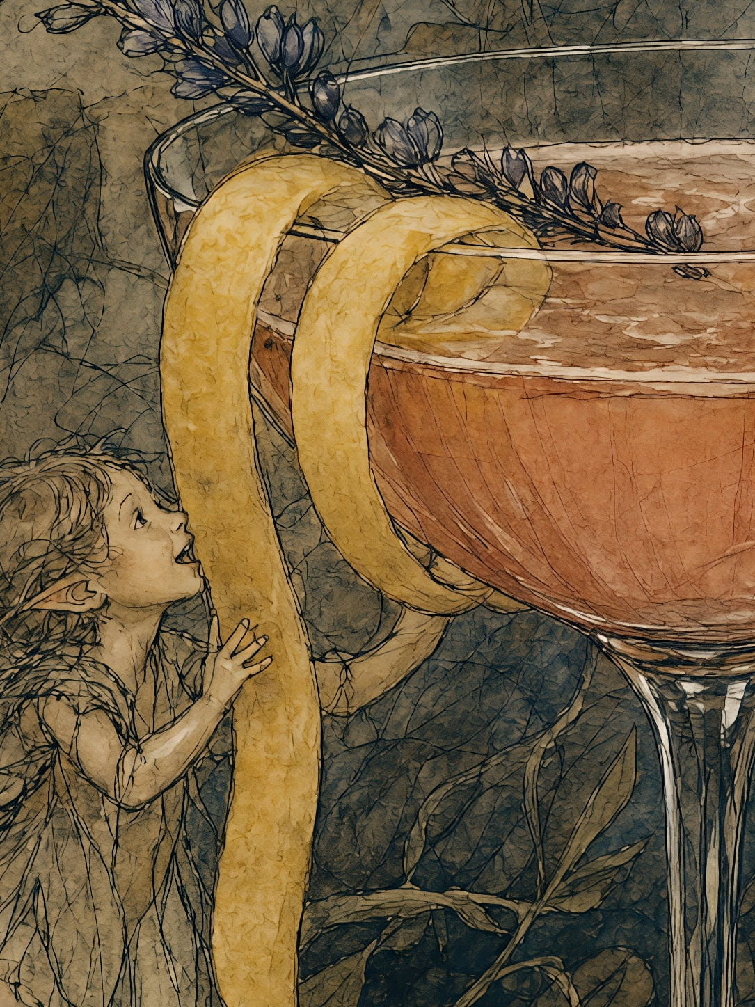 Detail a taille reelle du tirage, affiche cocktail la coupe et les fees