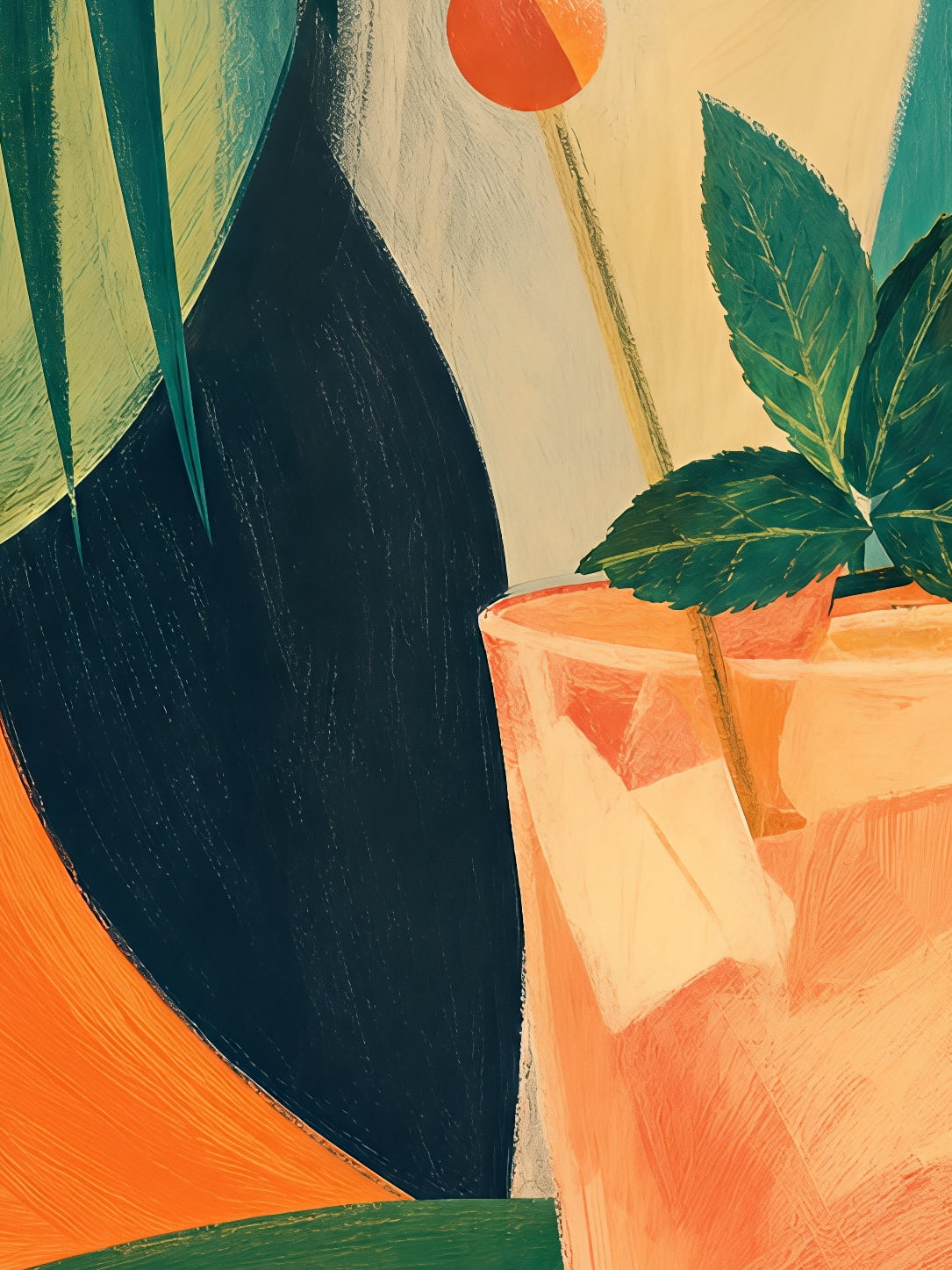 Detail a taille reelle du tirage, affiche cocktail punch tropical couleurs vives