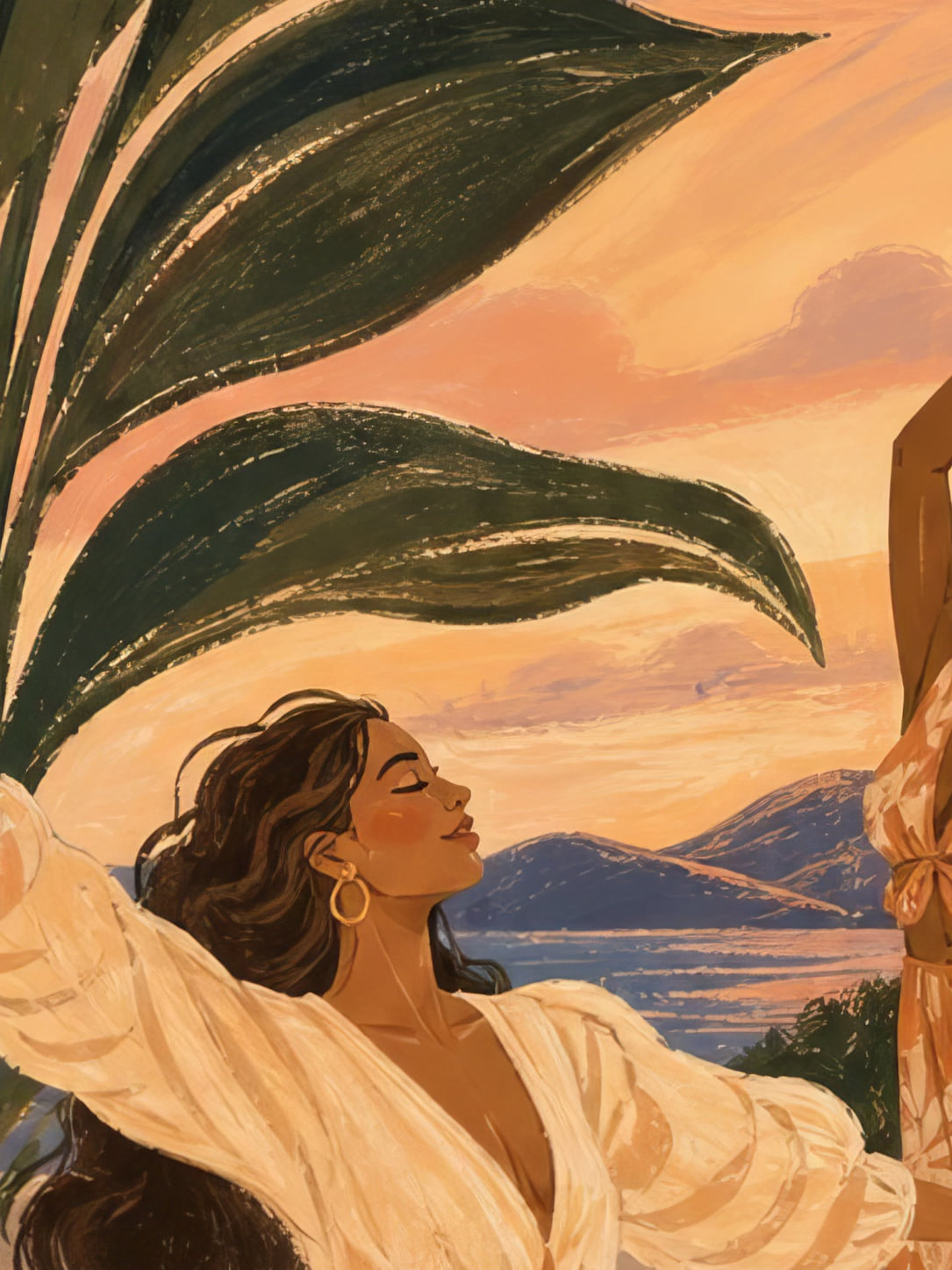 Detail a taille reelle du tirage, affiche femmes danse au coucher du soleil