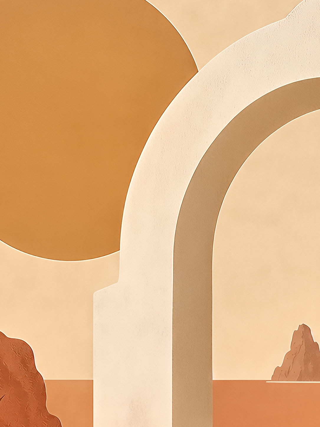 Detail a taille reelle du tirage, affiche ibiza arche sur la crique ocre