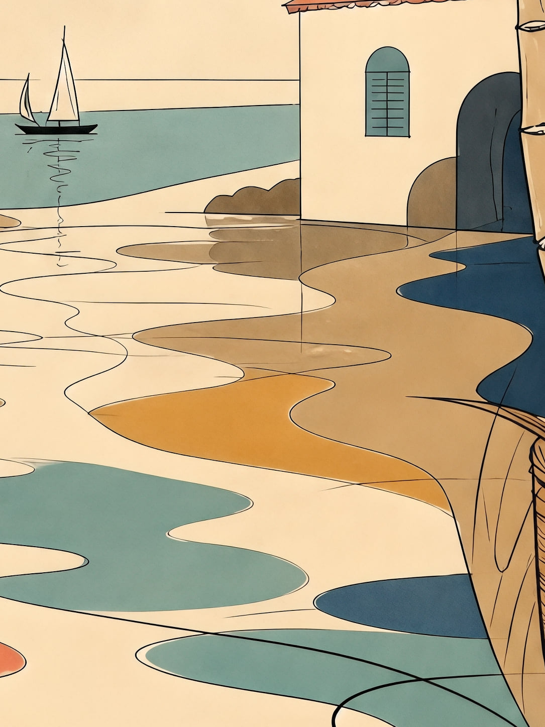 Detail a taille reelle du tirage, affiche martinique la plage au trait entre panier et cannes
