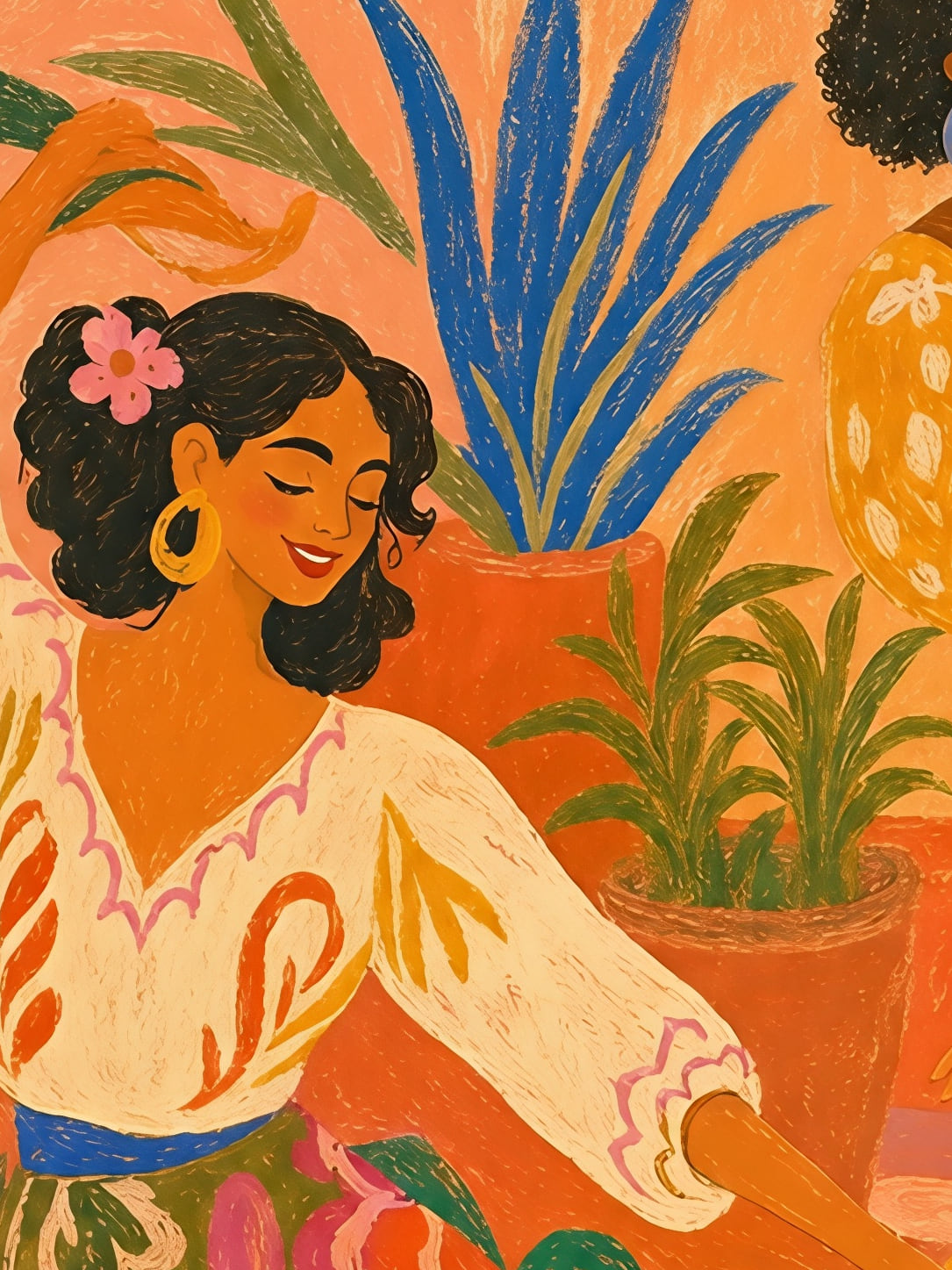 Detail a taille reelle du tirage, affiche portrait danse sous le soleil fleurs geantes