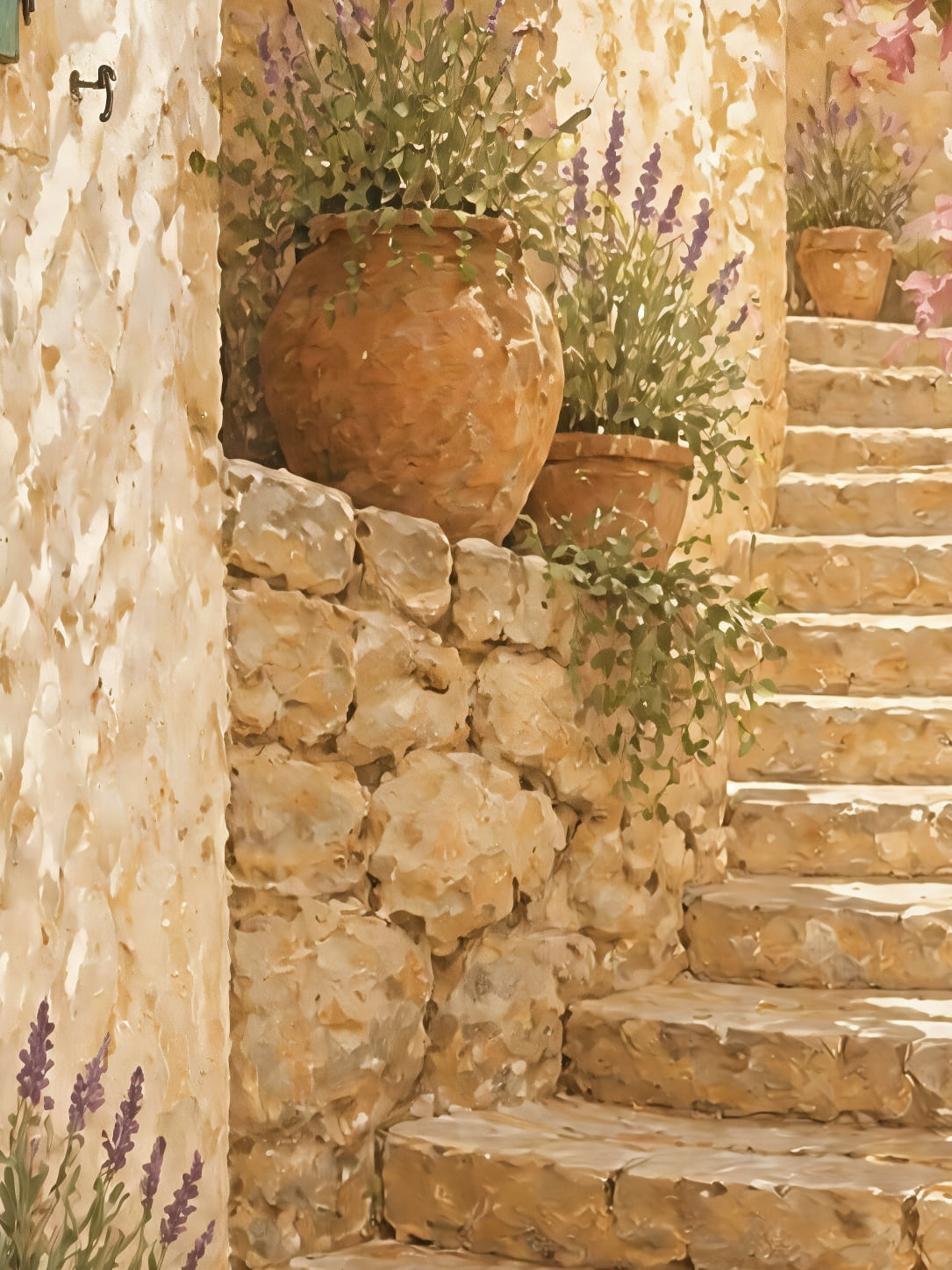 Affiche zoomée, L'escalier aux bougainvillées