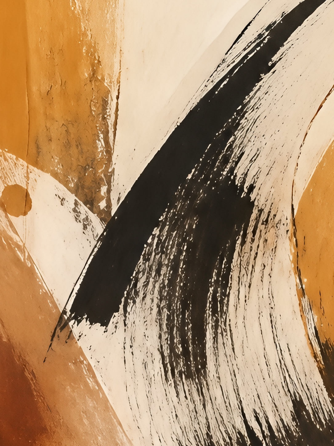 Detail a taille reelle du tirage, affiche abstrait le geste noir sur l ambre