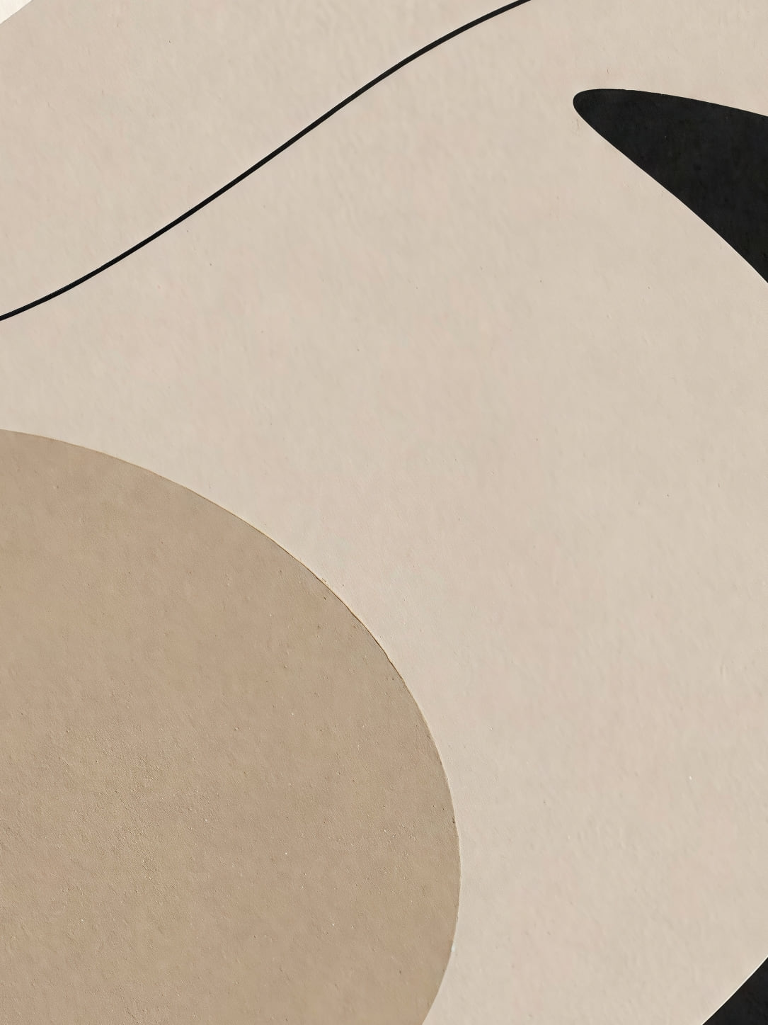 Detail a taille reelle du tirage, affiche abstraite formes organiques beige noir
