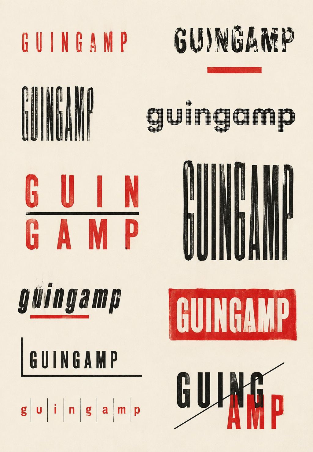Guingamp in zwölf Schriftstilen