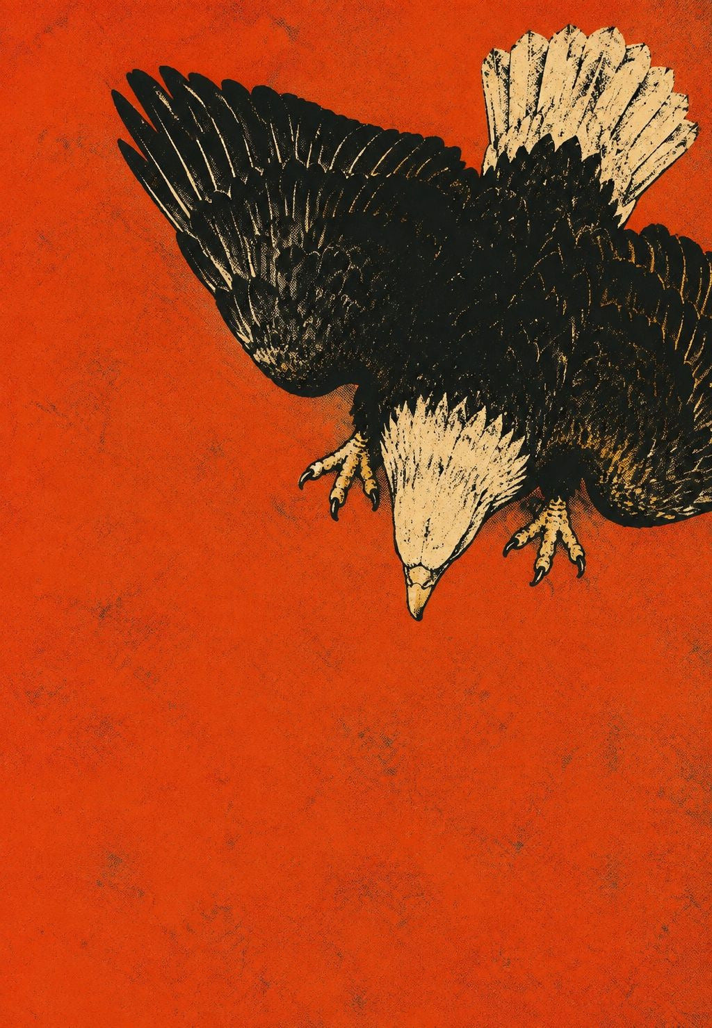 Adler im Sturzflug auf orangefarbenem Hintergrund