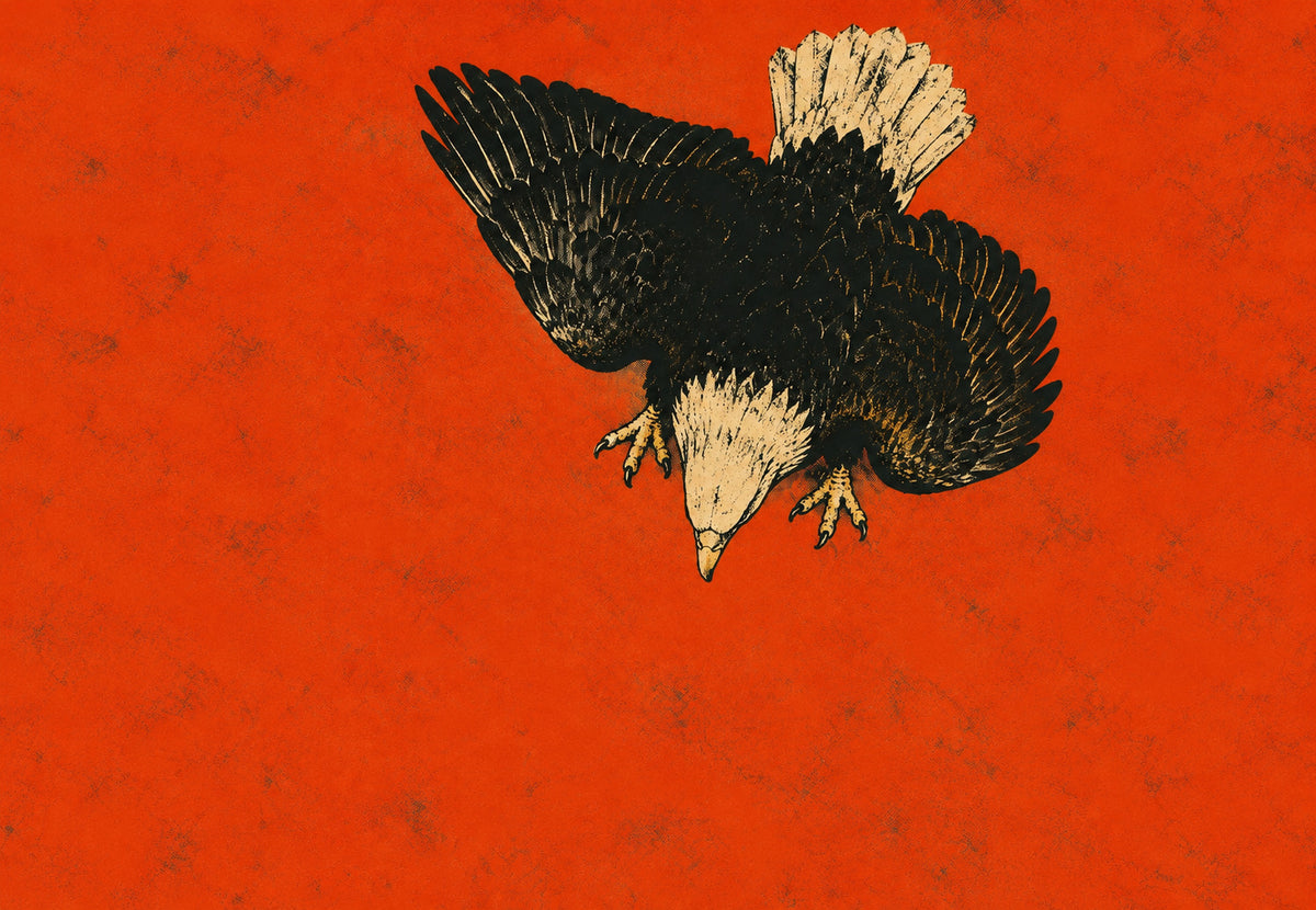Águila en picado sobre fondo naranja (Horizontal)