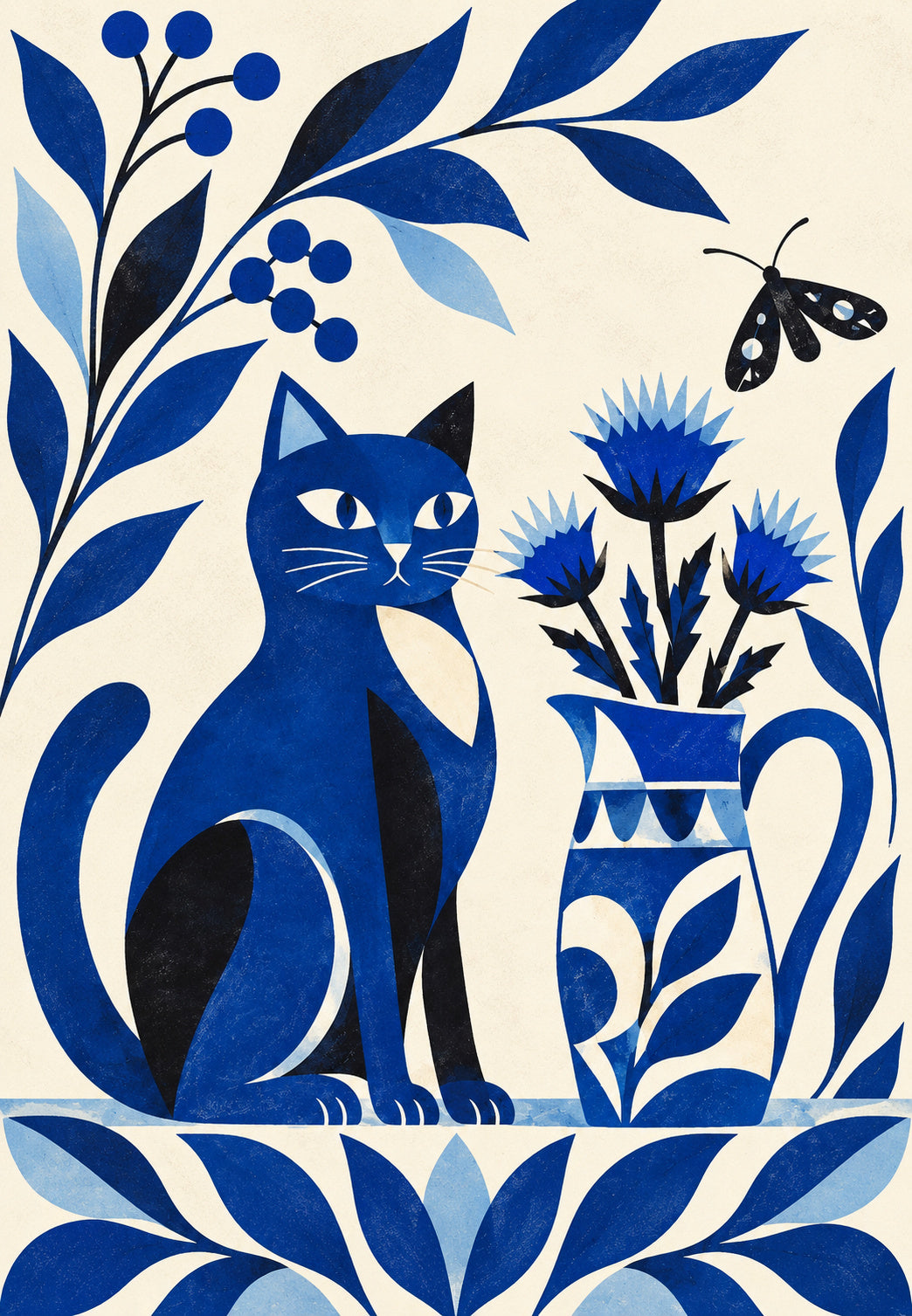 Chat bleu au bouquet de chardons
