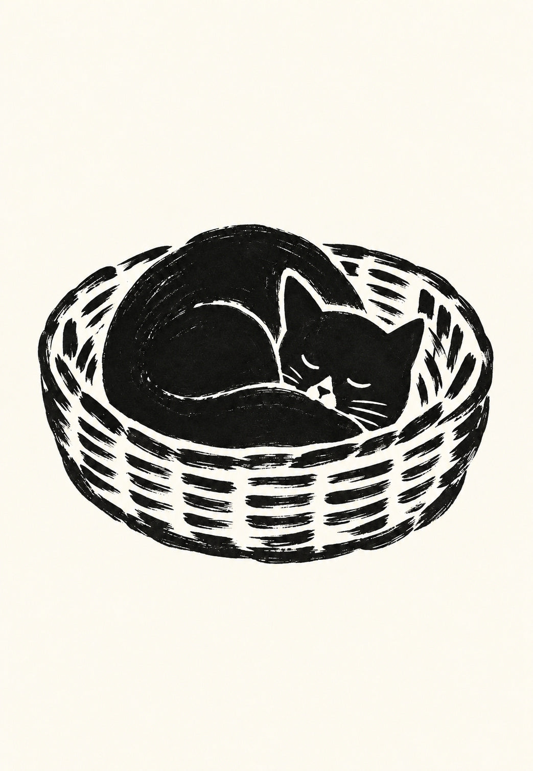 Chat endormi dans un panier en osier
