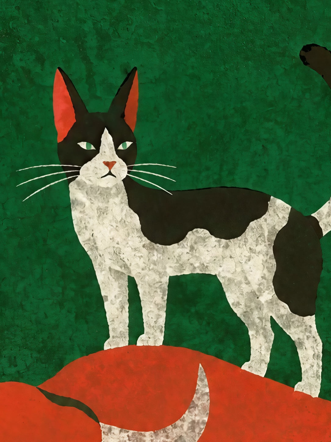 Detail a taille reelle du tirage, affiche animaux chat et taureau sous la pleine lune