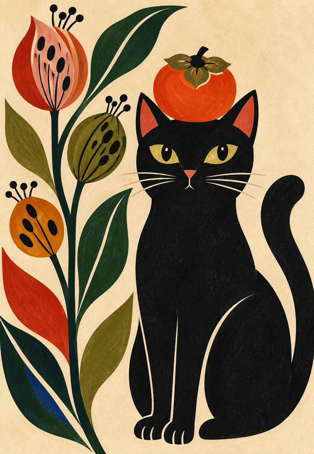 Gatto nero con cachi