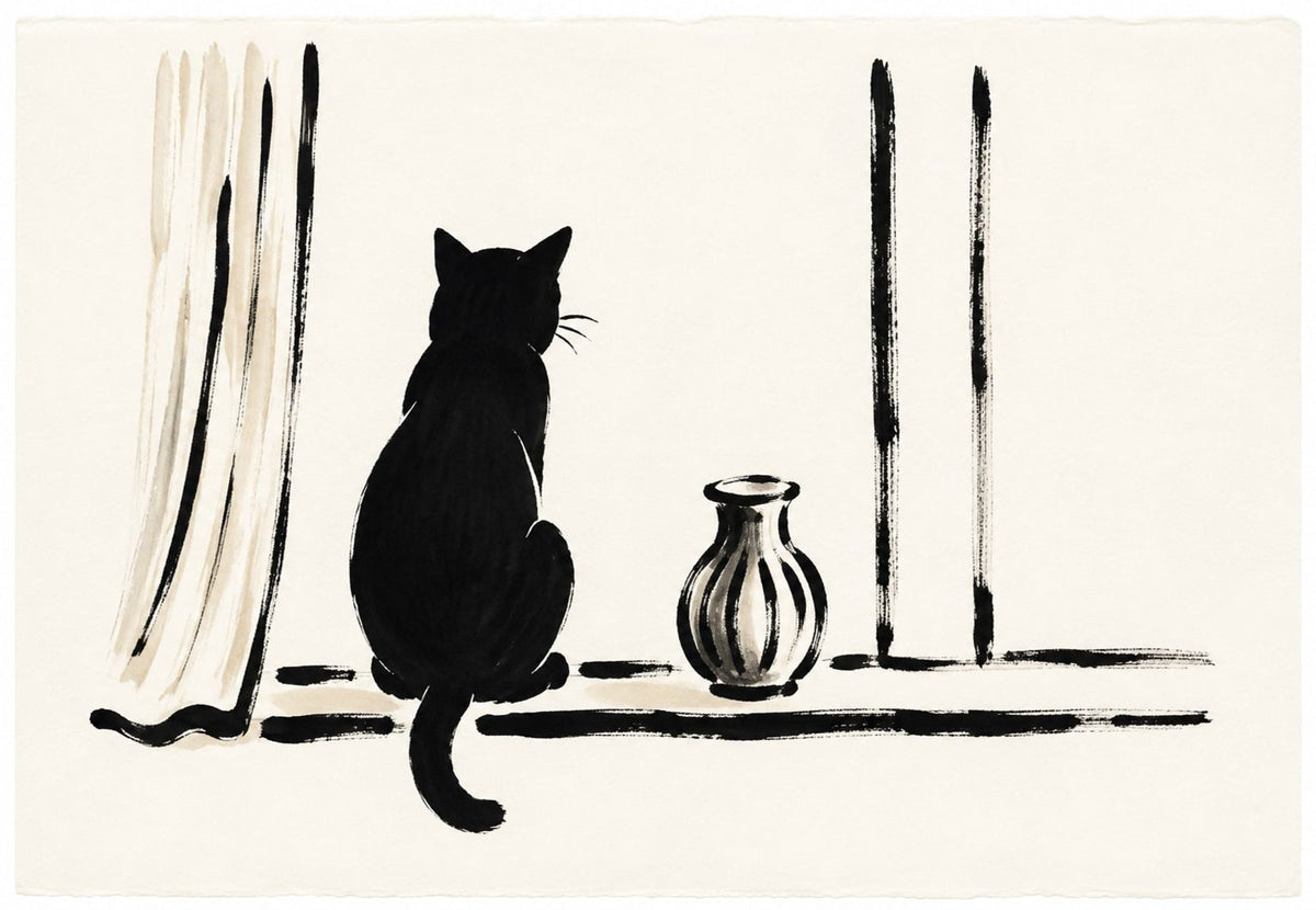 Gatto nero sul davanzale (Orizzontale)