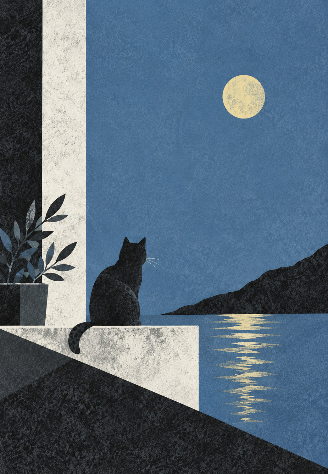 Gatto sulla terrazza al chiaro di luna