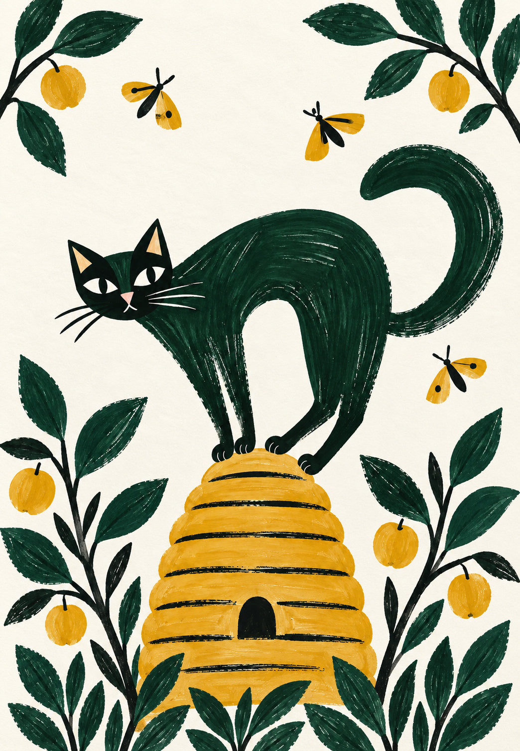 Green Cat Perched on a Beehive
