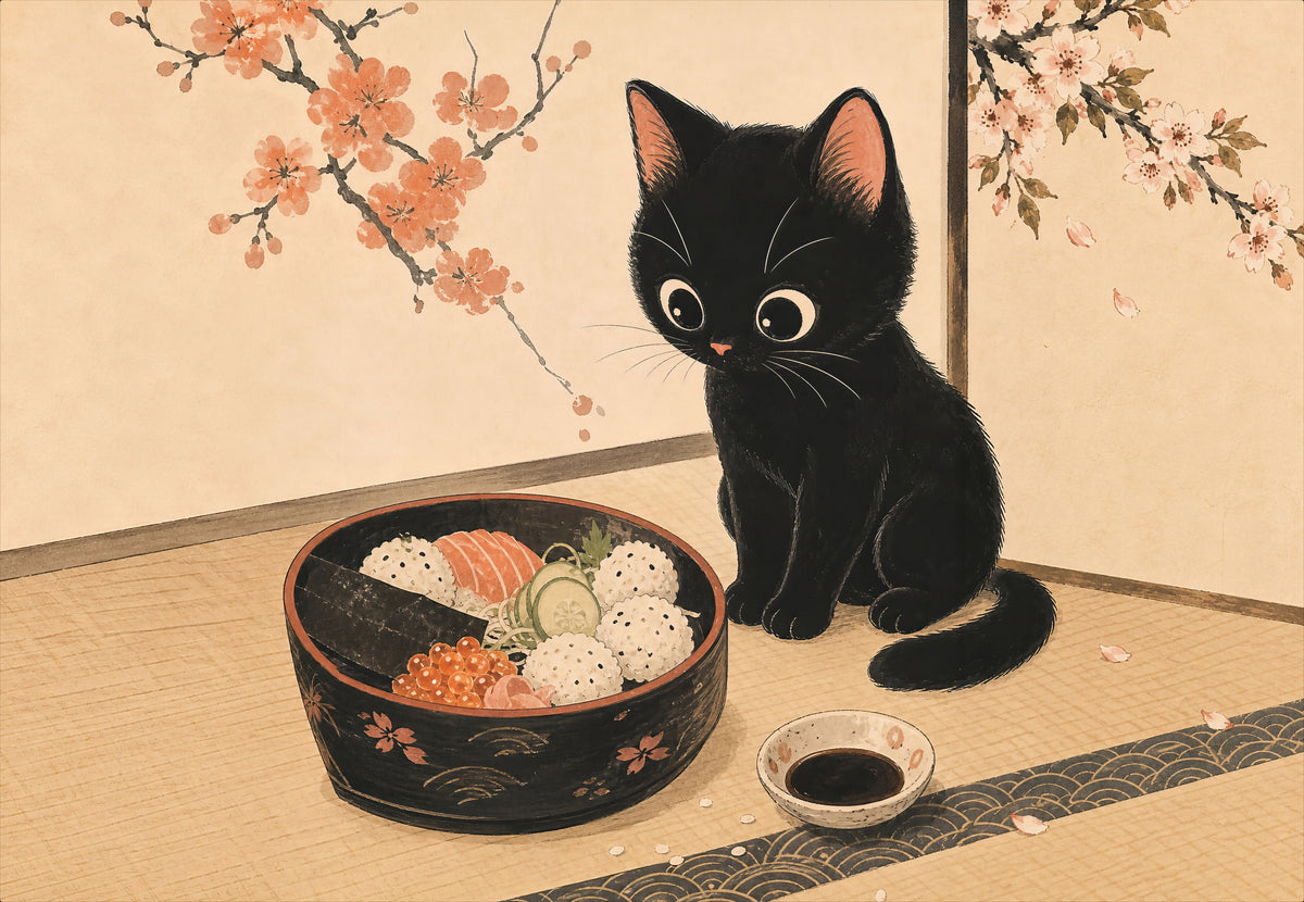 Il gattino davanti al sushi (Orizzontale)