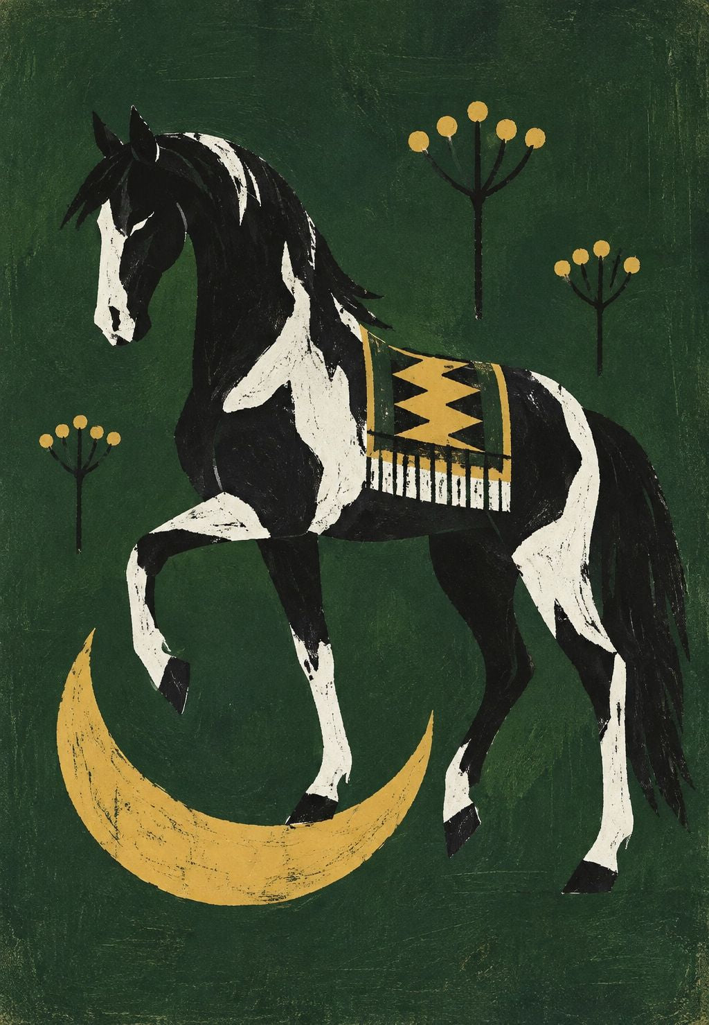 Piebald Horse in Moonlight