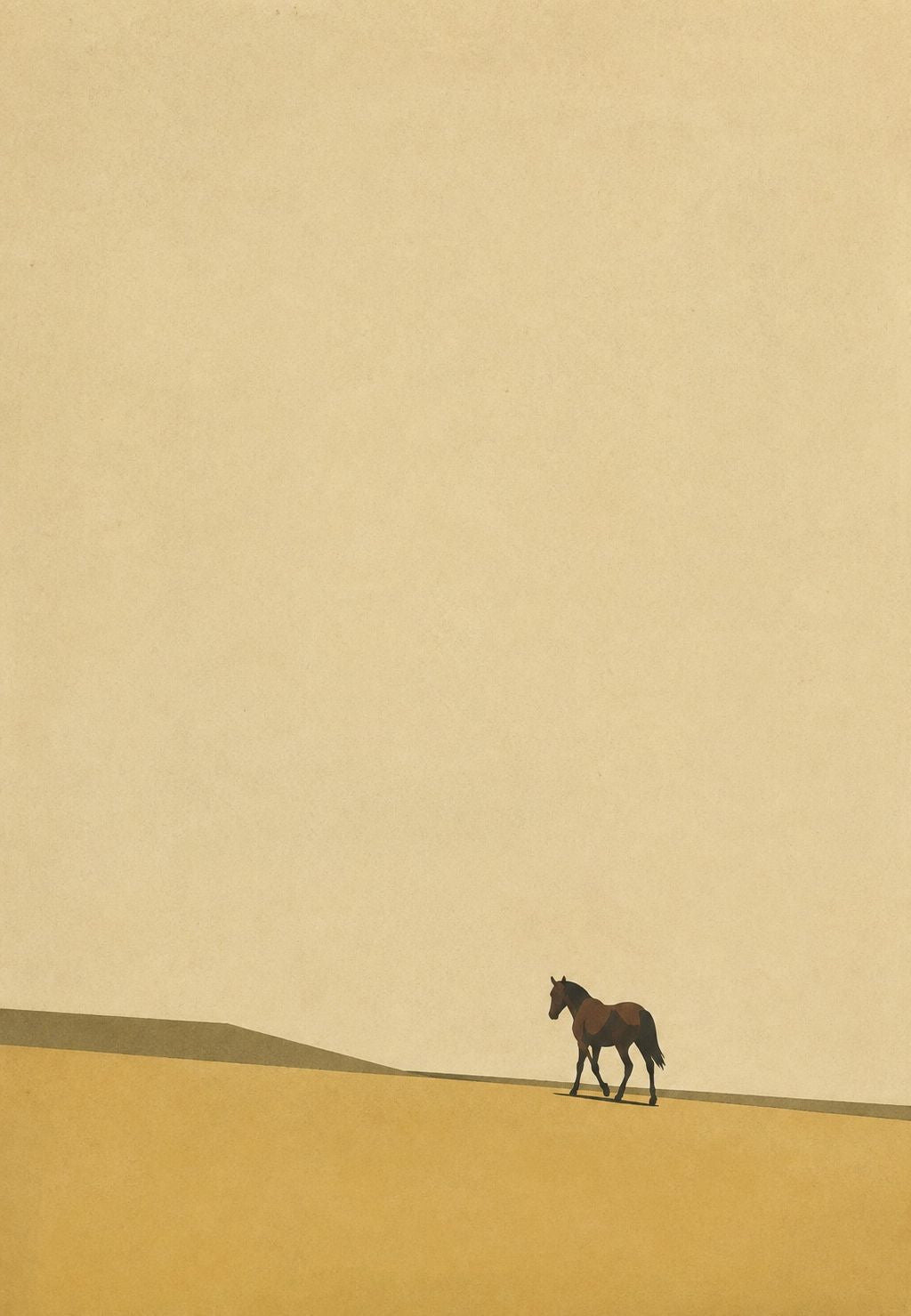 Cavallo solitario nella pianura ocra