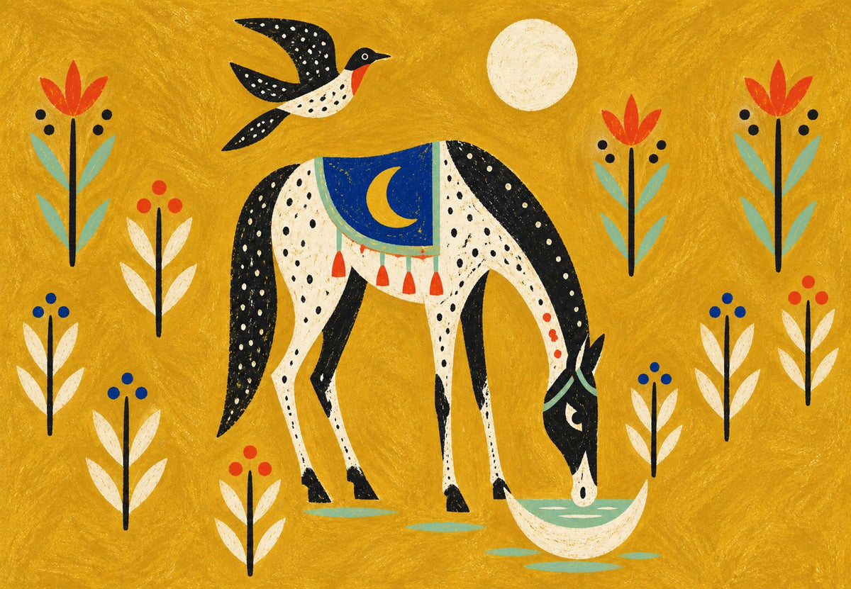Spotted Horse Drinking by Moonlight (Landscape)