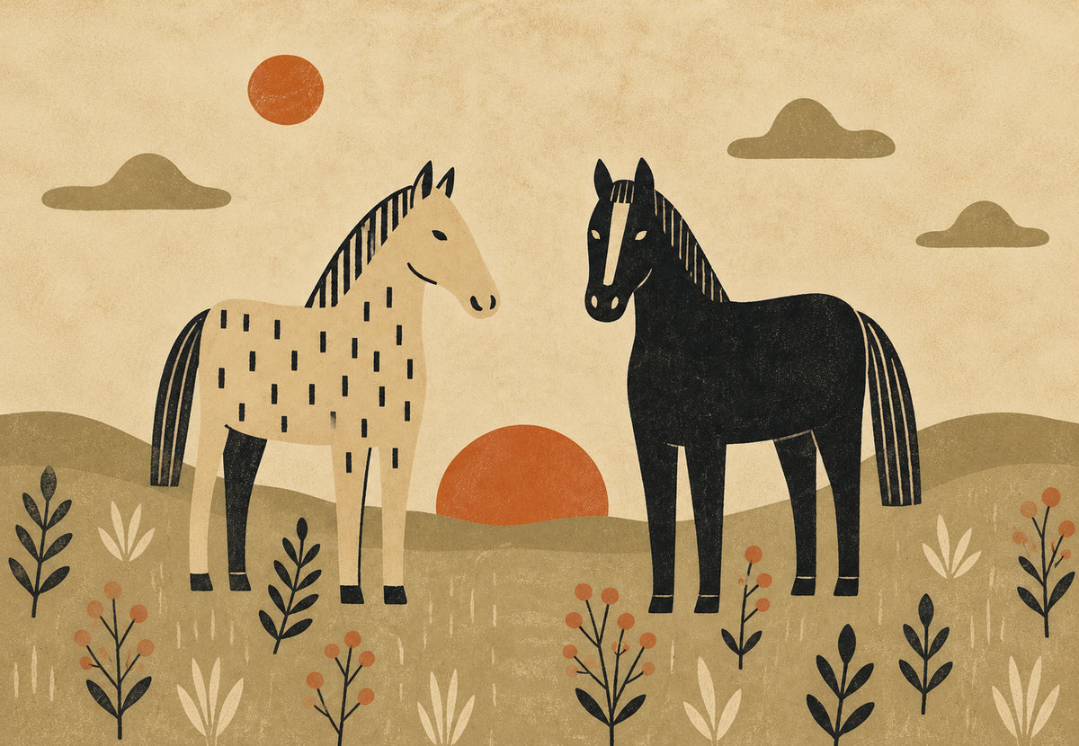 Caballos entre el sol y la luna (Horizontal)
