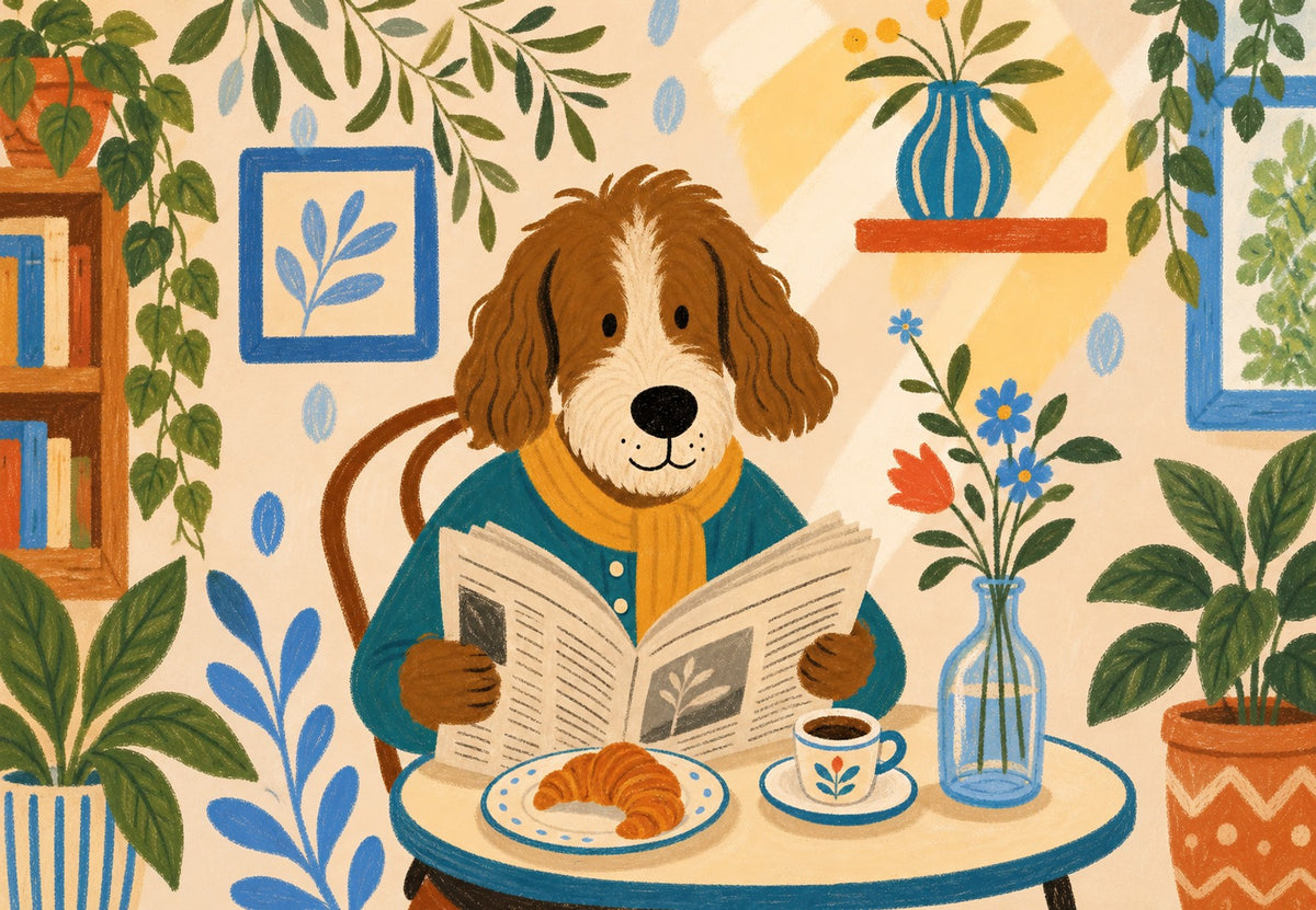 Le chien lit son journal (Paysage)