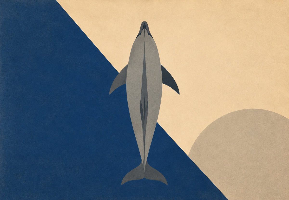 Geometric Navy Blue Dolphin (Landscape)