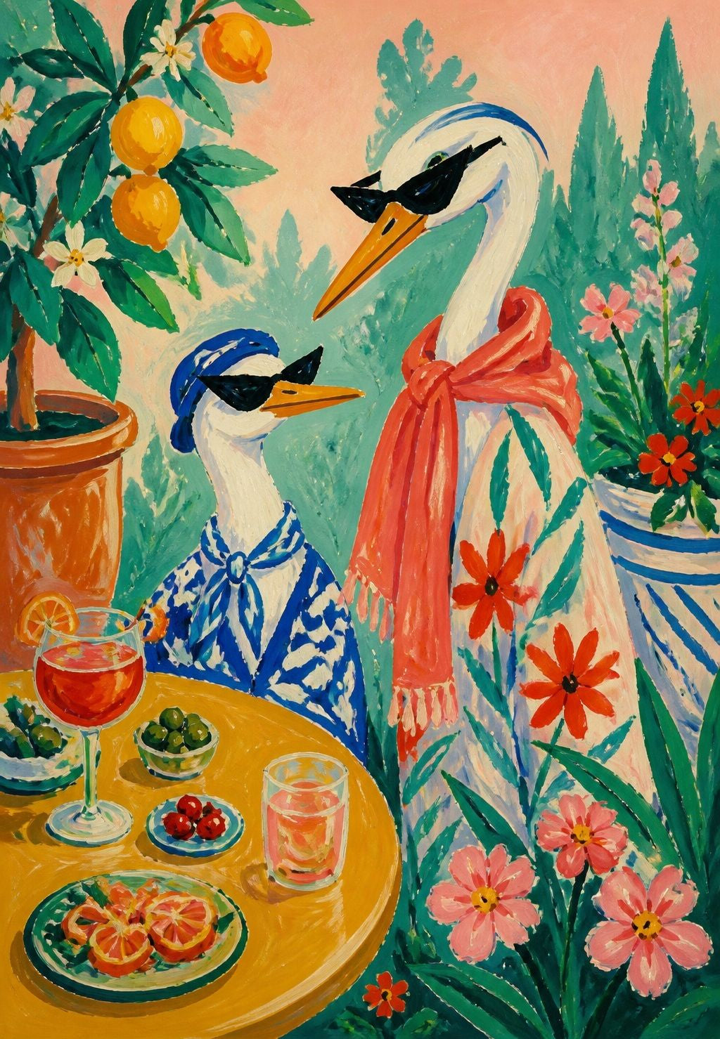 Dos garzas elegantes en el aperitivo