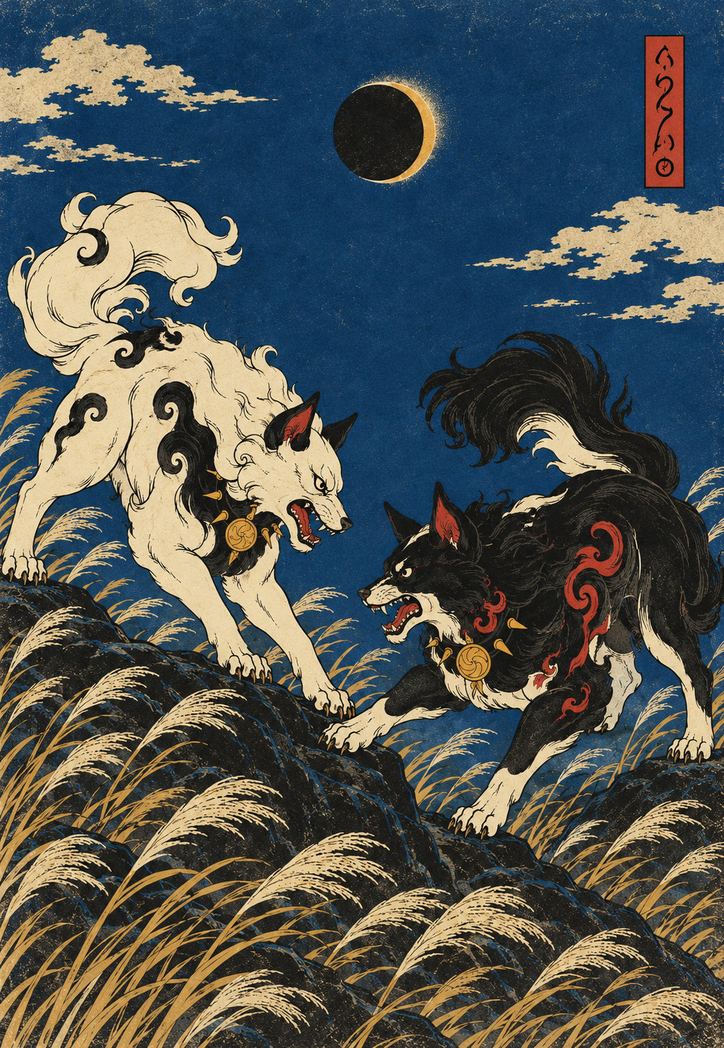 Duel de loups sous l'éclipse noire