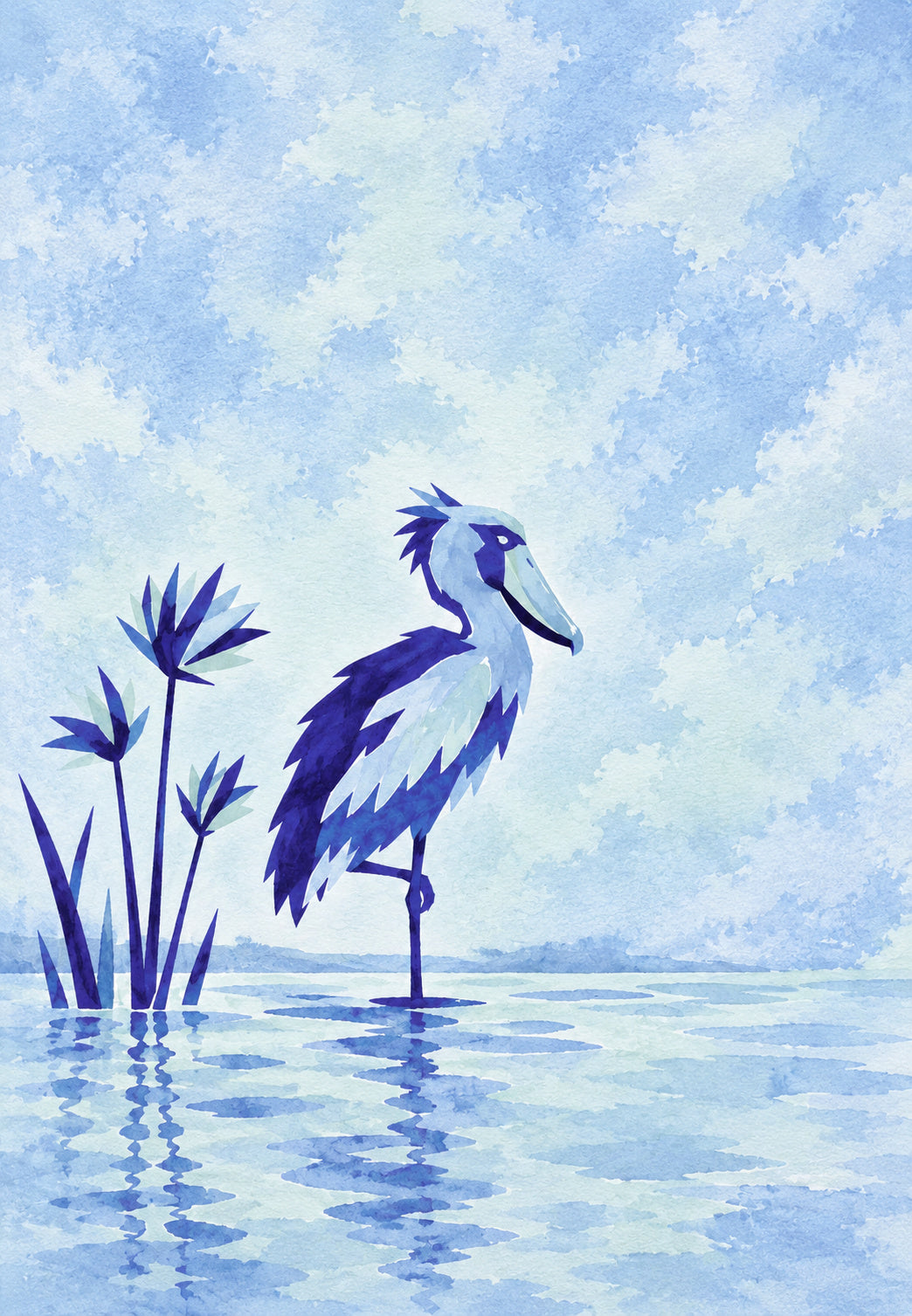 Échassier bleu au bord de l'eau