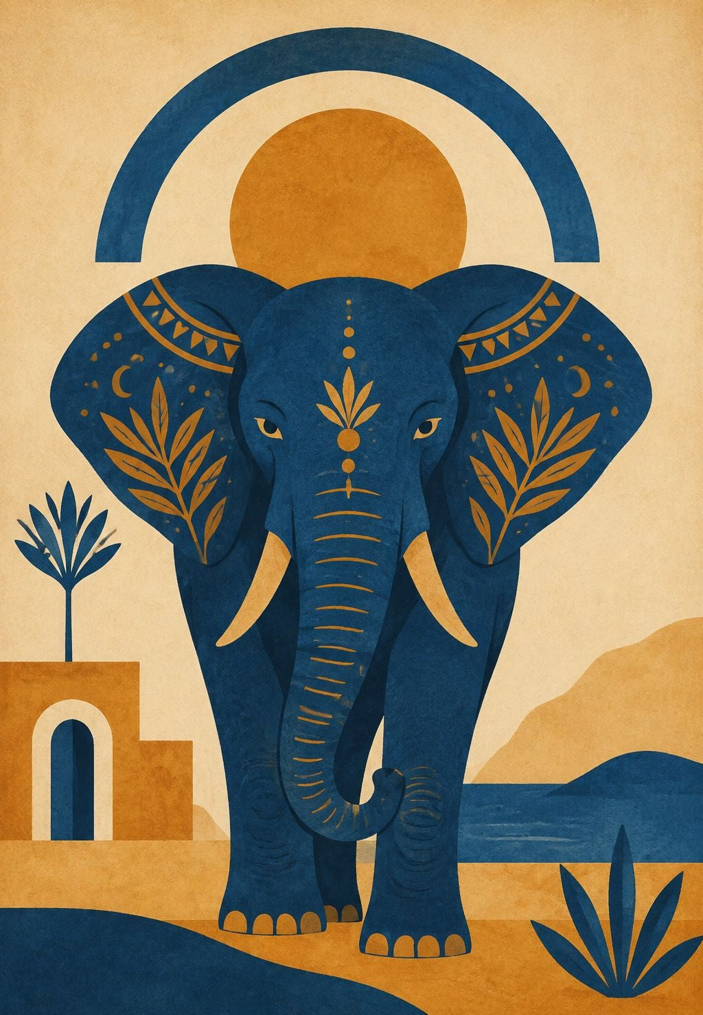 Blauwe olifant voor de zon