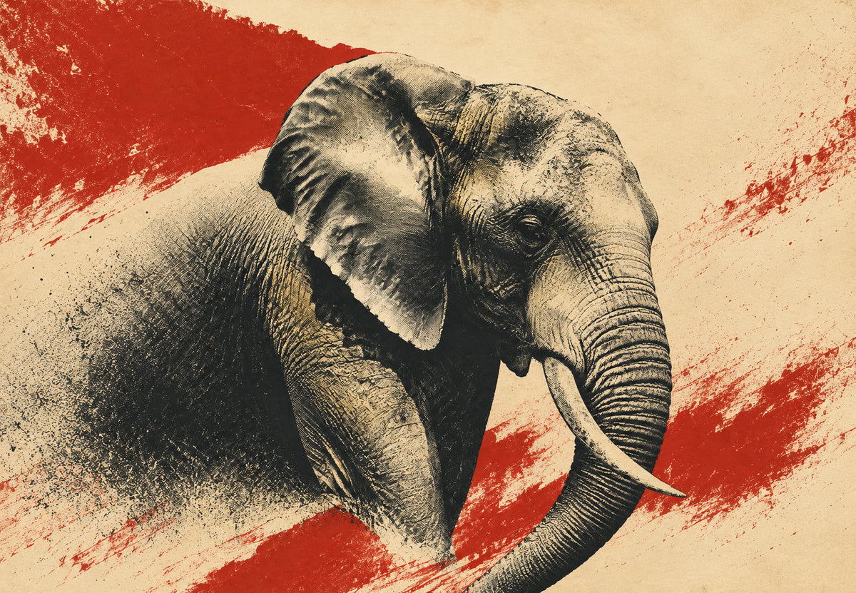 Elephant Close-Up in Red and Black (Landscape)