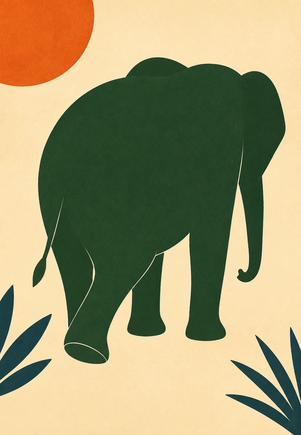 Grüner Elefant bei Sonnenuntergang