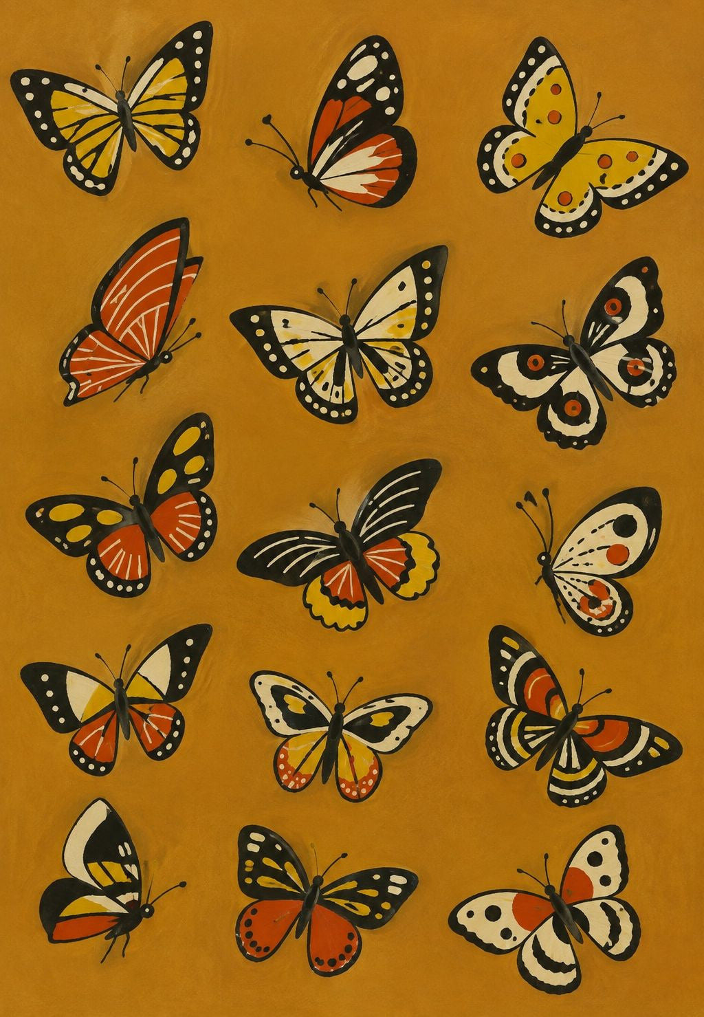 Volo di farfalle su sfondo ocra