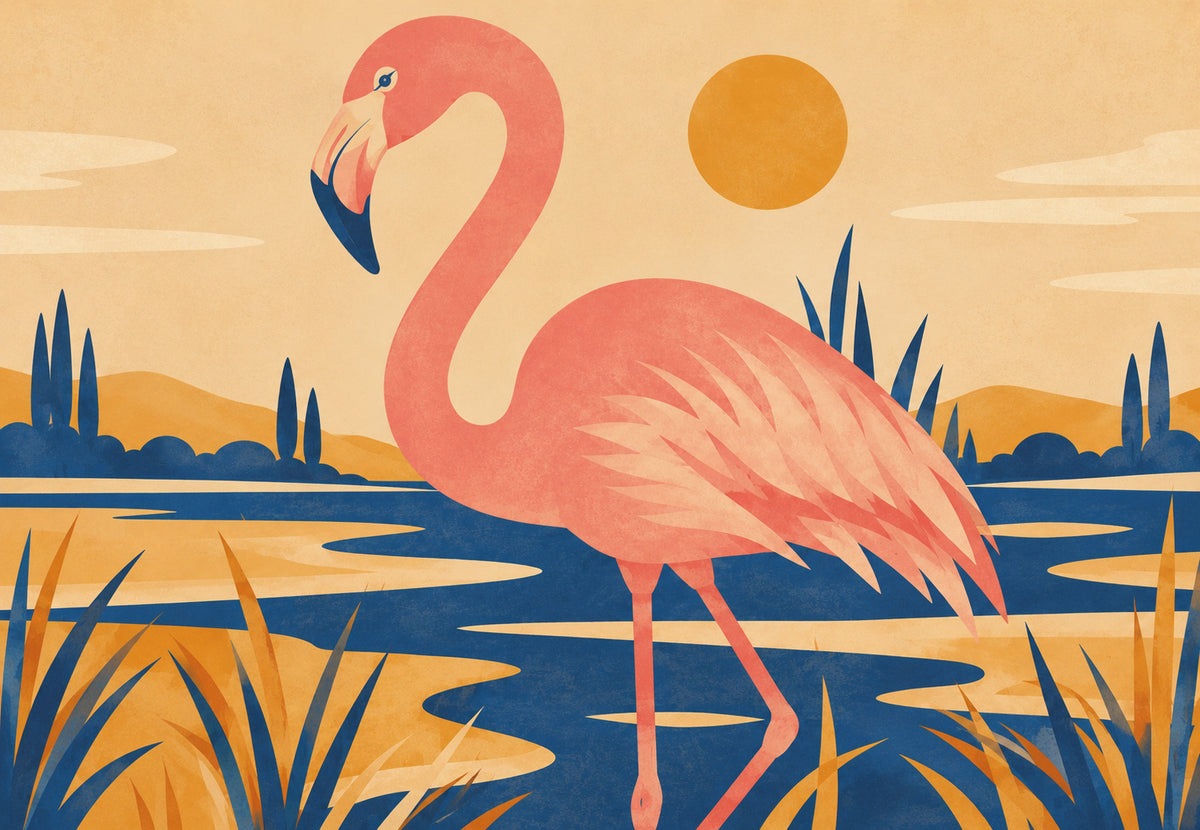 Pink Flamingo at Sunset (Landscape)