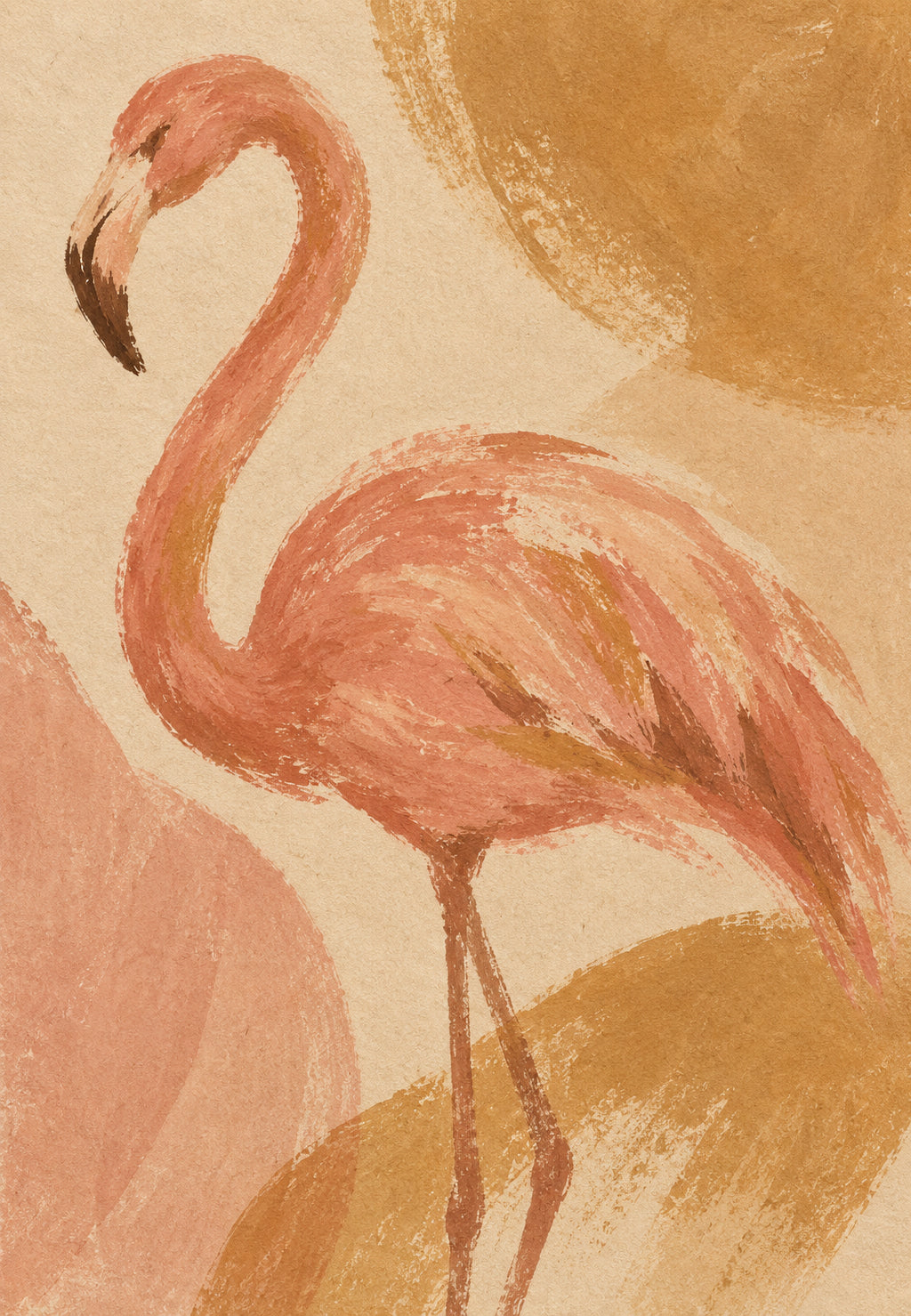 Pink Flamingo in Ochre Strokes