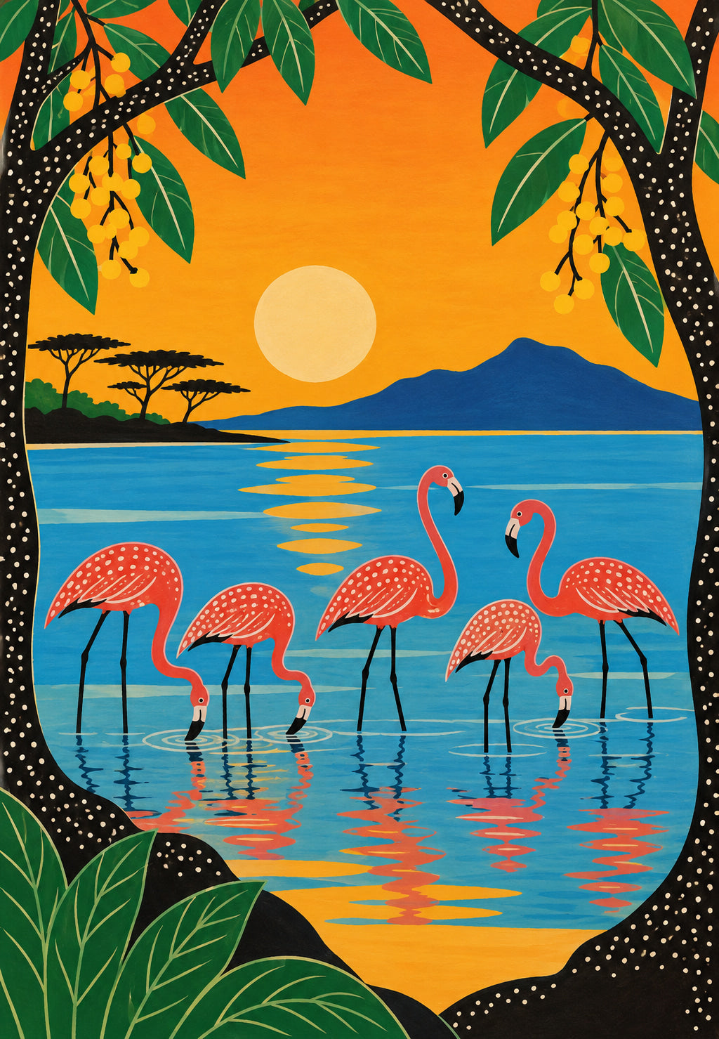 Pink Flamingos at Dusk