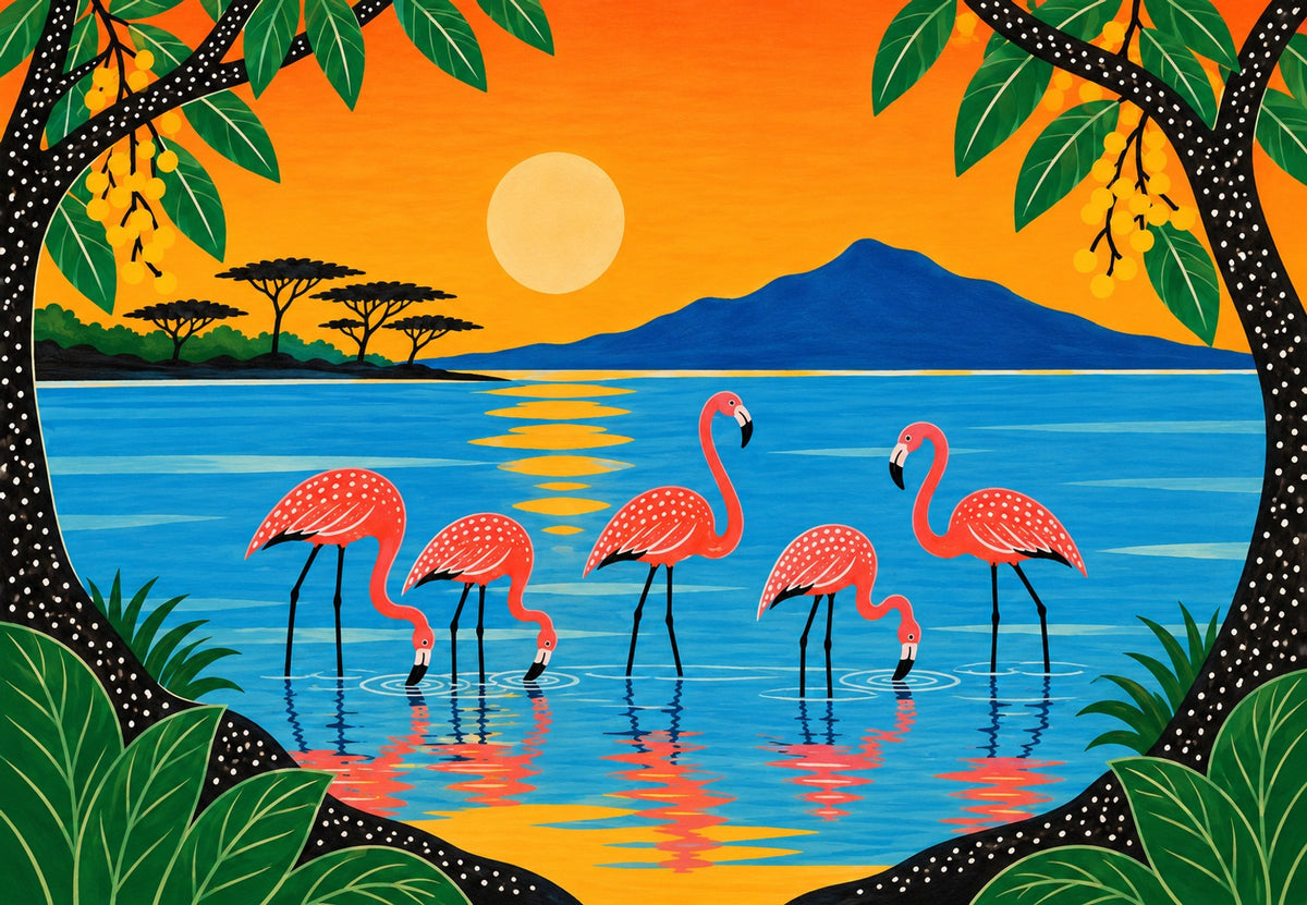 Pink Flamingos at Dusk (Landscape)
