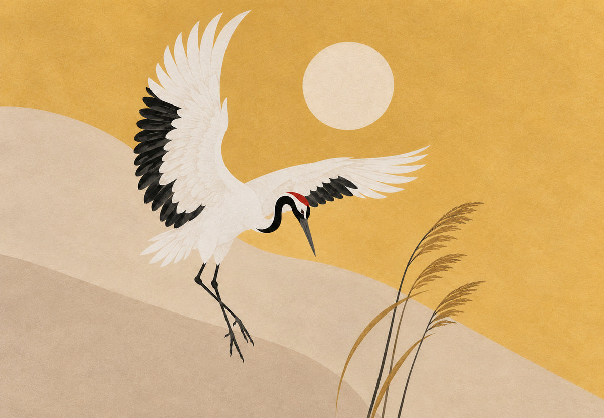 Kraanvogel in de gouden zon (Liggend)