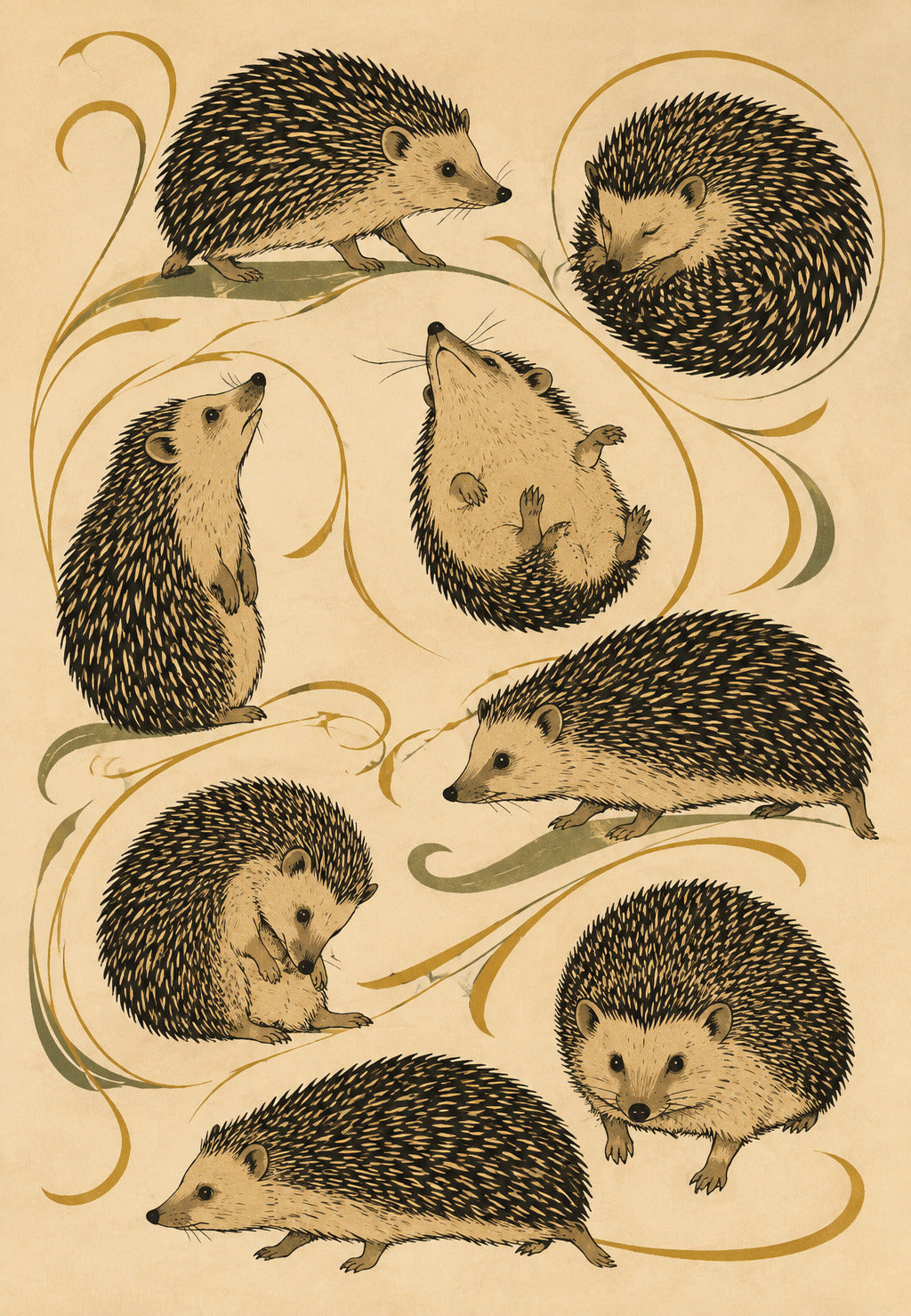 Igel und goldene Schnörkel