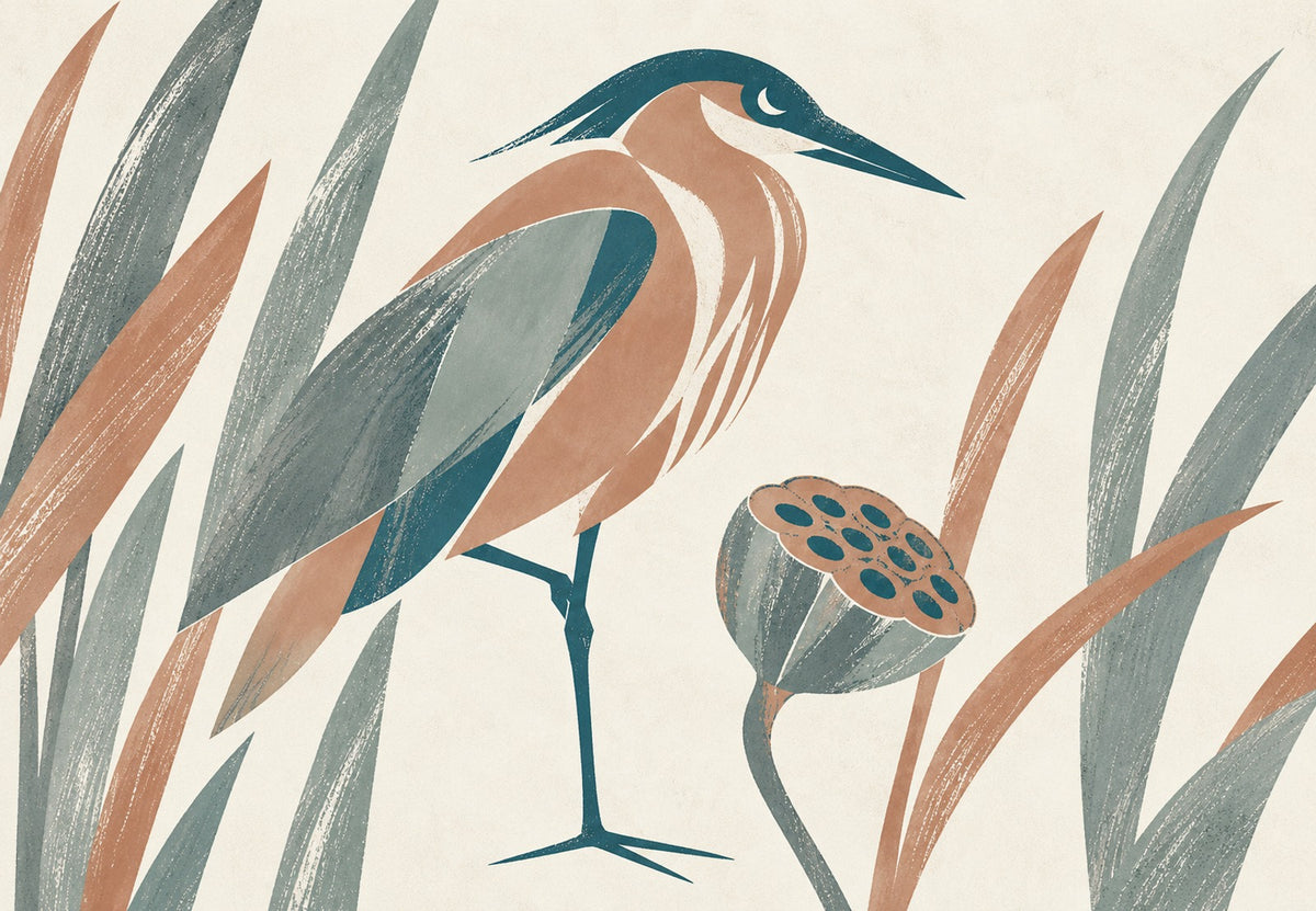 Heron and Lotus Pod (Landscape)