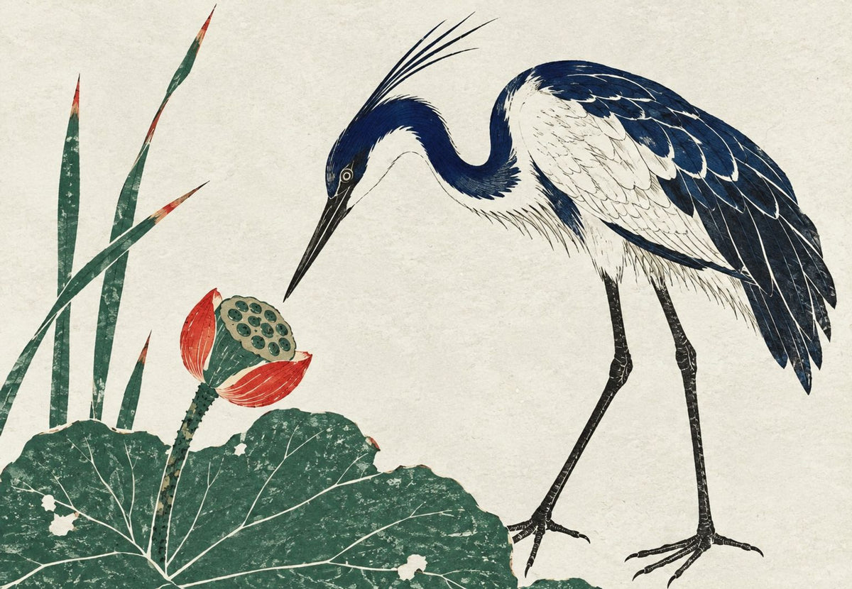 Heron and Blossoming Lotus