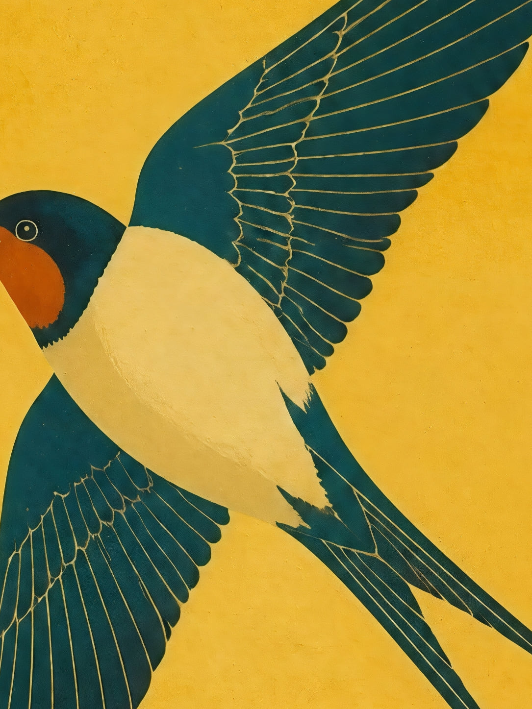 Detail a taille reelle du tirage, affiche animaux hirondelles dans le ciel dore