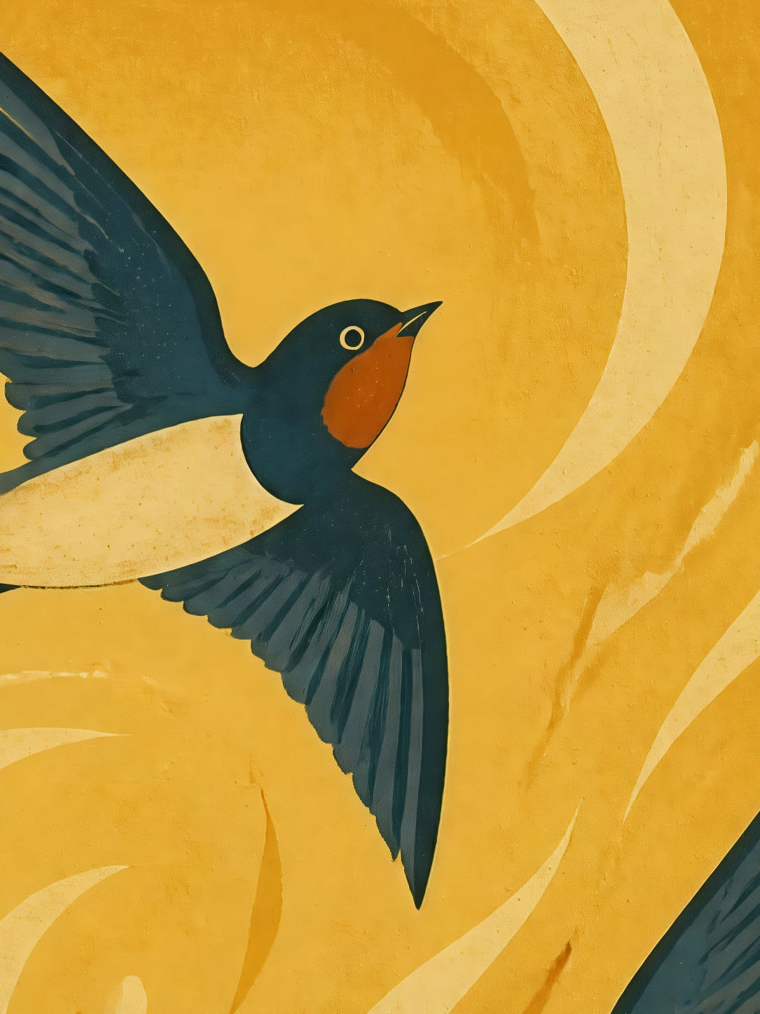 Detail a taille reelle du tirage, affiche animaux hirondelles dans les bles