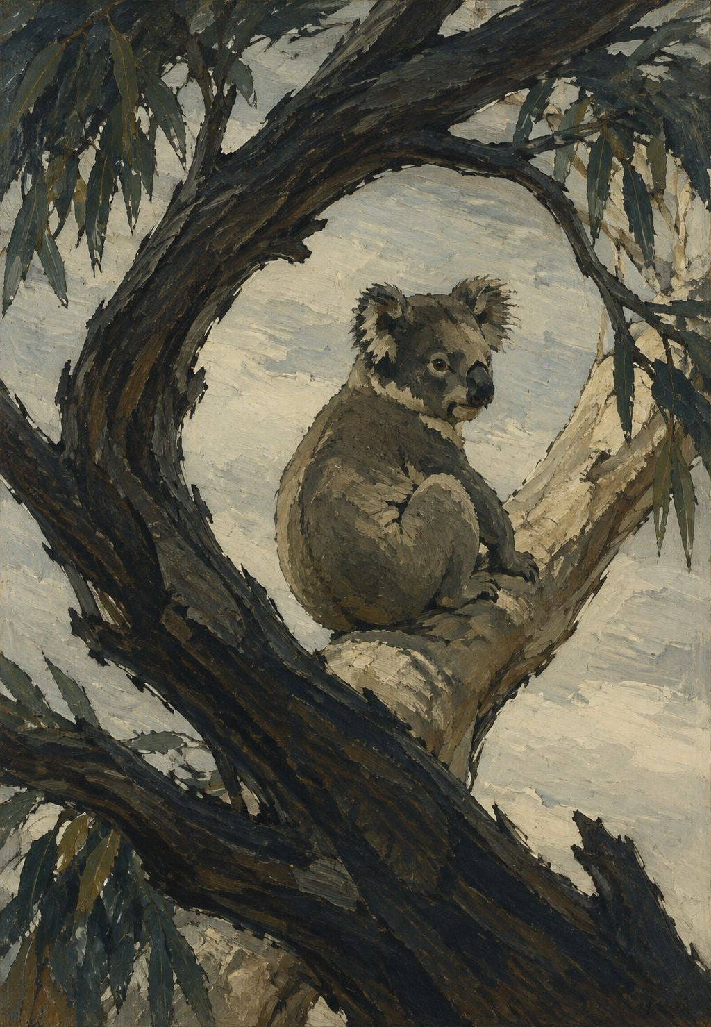 Koala au creux de la fourche noire