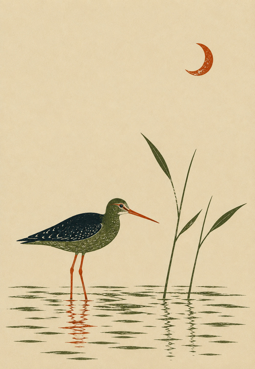 L'échassier au clair de lune