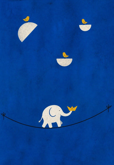 Der Seiltänzer-Elefant mit dem Papierboot