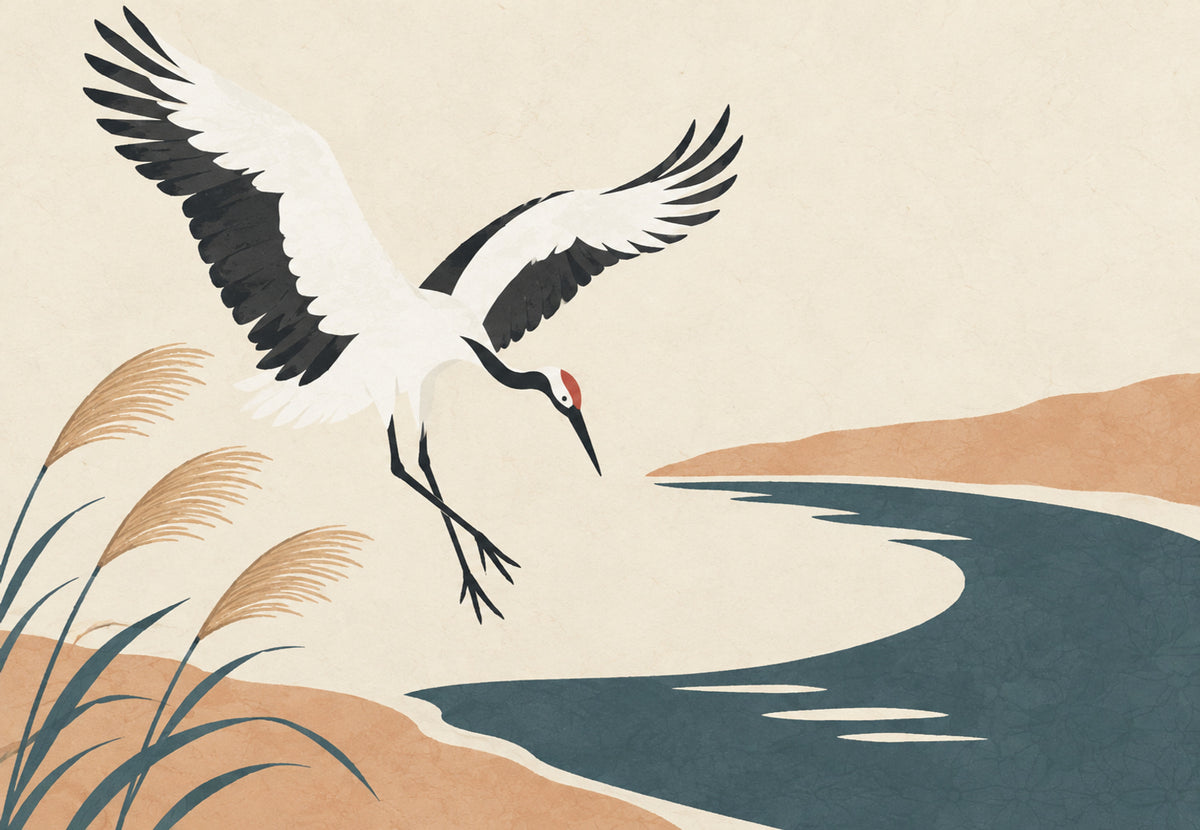 El vuelo de la grulla hacia el río