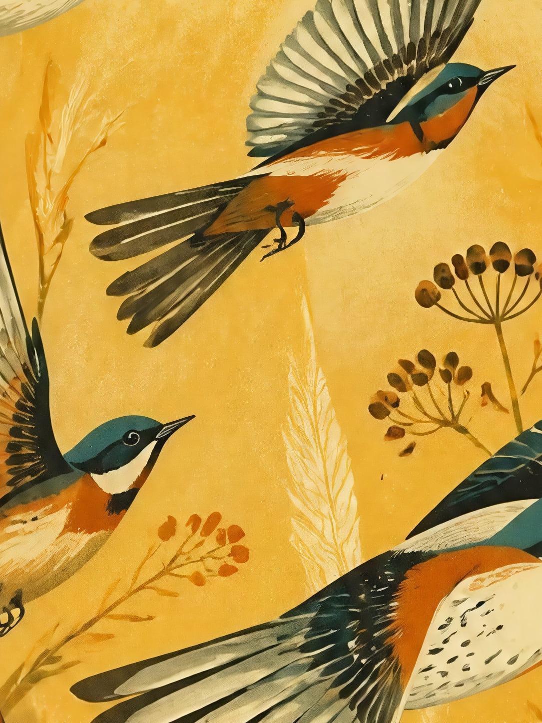 Detail a taille reelle du tirage, affiche animaux l envol des hirondelles dorees