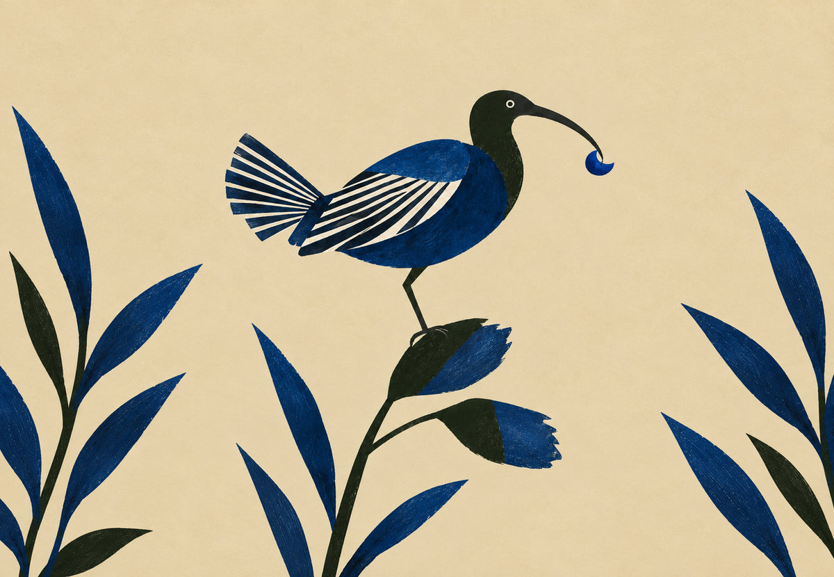 De vogel met de blauwe bes (Liggend)